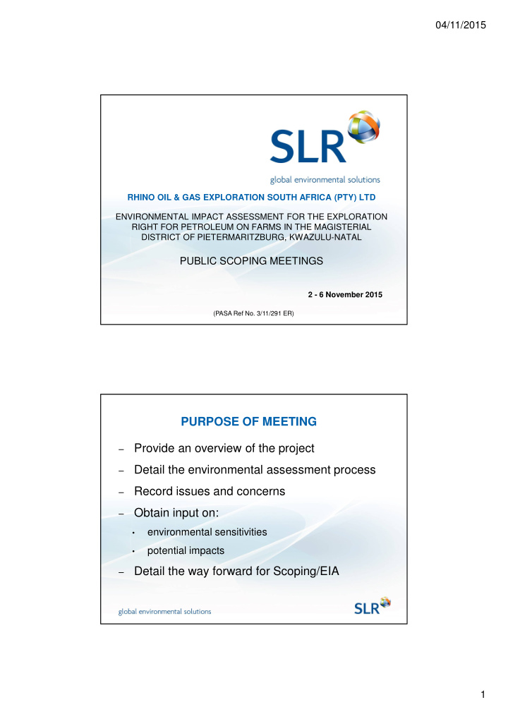 purpose of meeting provide an overview of the project
