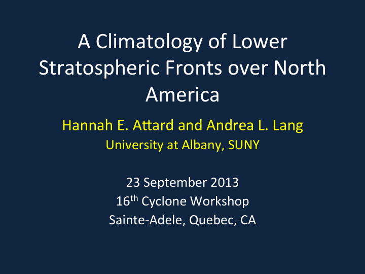 a climatology of lower stratospheric fronts over north