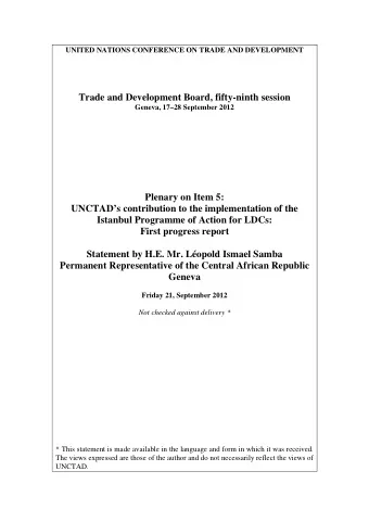 Trade and Development Board, fifty-ninth session  Geneva, 1728 September 2012  Plenary on Item