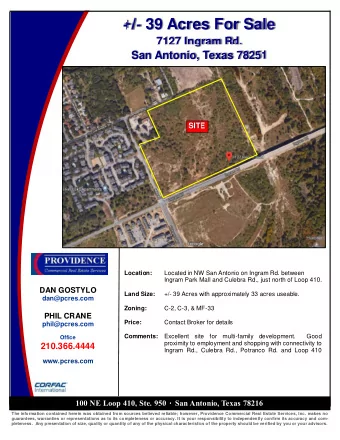 +/- 39 Acres For Sale  7127 Ingram Rd.  San Antonio, Texas 78251  SITE  Location:  Located in NW