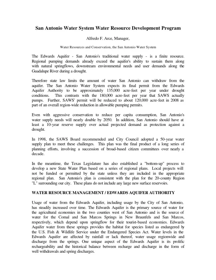san antonio water system water resource development