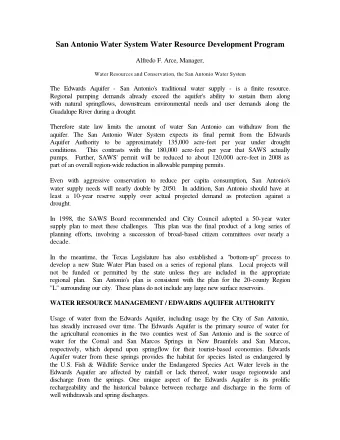 San Antonio Water System Water Resource Development Program  Alfredo F. Arce, Manager,  Water