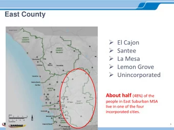 East County  El Cajon  Santee  La Mesa  Lemon Grove  Unincorporated About half (48%)