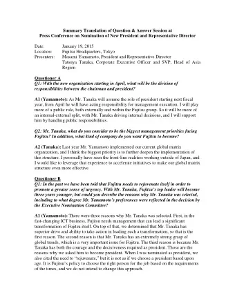 Summary Translation of Question &amp; Answer Session at Press Conference on Nomination of New