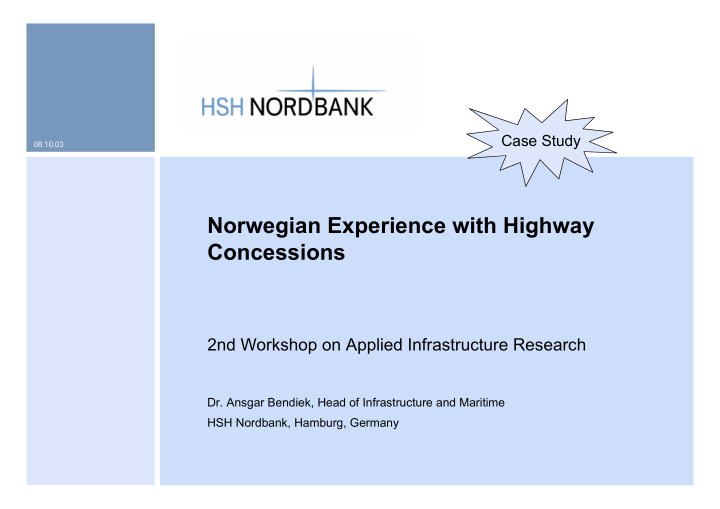 norwegian experience with highway concessions