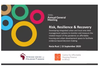 Risk, Resilience &amp; Recovery  Developing integrated urban and local area data  management