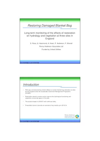 Restoring Damaged Blanket Bog  Long-term monitoring of the effects of restoration  on hydrology and