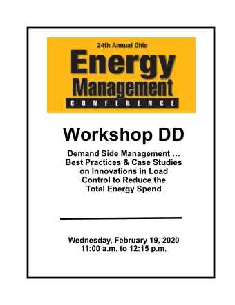 Workshop DD  Demand Side Management   Best Practices &amp; Case Studies  on Innovations in Load