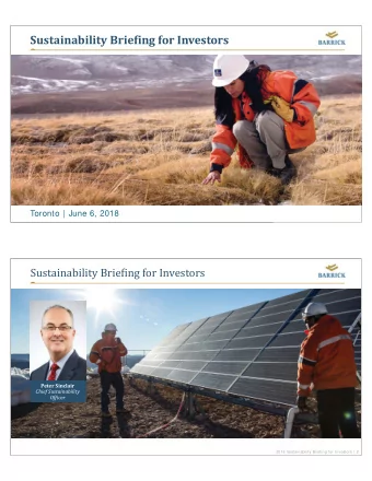 Sustainability  Briefing  for  Investors  Toronto | June 6, 2018  2018 Sustainability