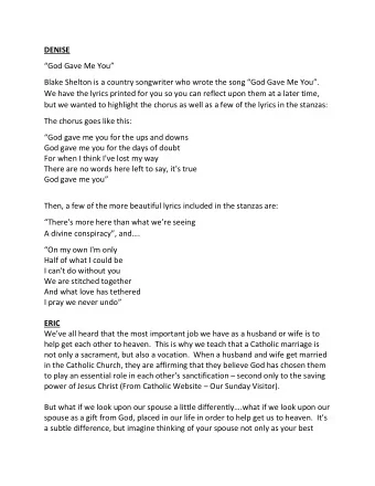 DENISE  God Gave Me You  Blake Shelton is a country songwriter who wrote the song God Gave