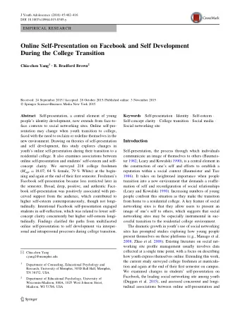 Online Self-Presentation on Facebook and Self Development  During the College Transition Chia-chen