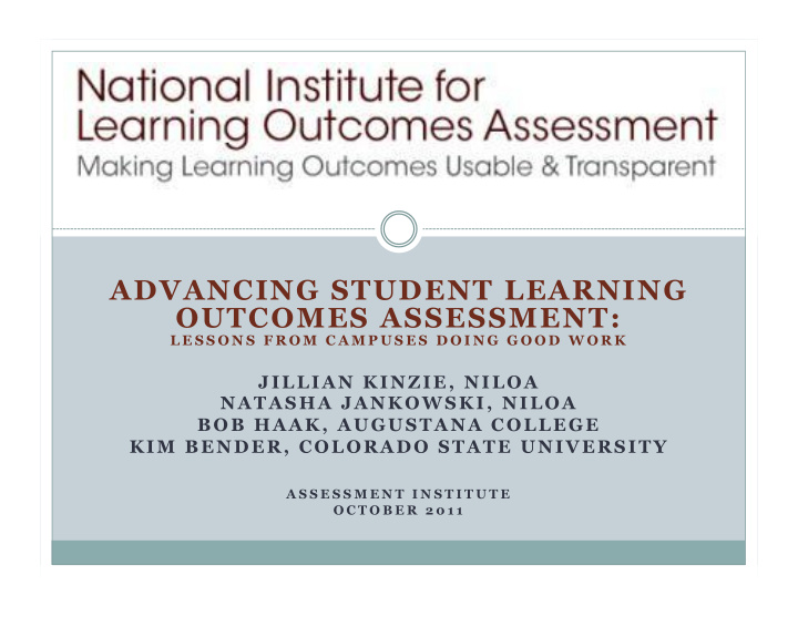 advancing student learning outcomes assessment