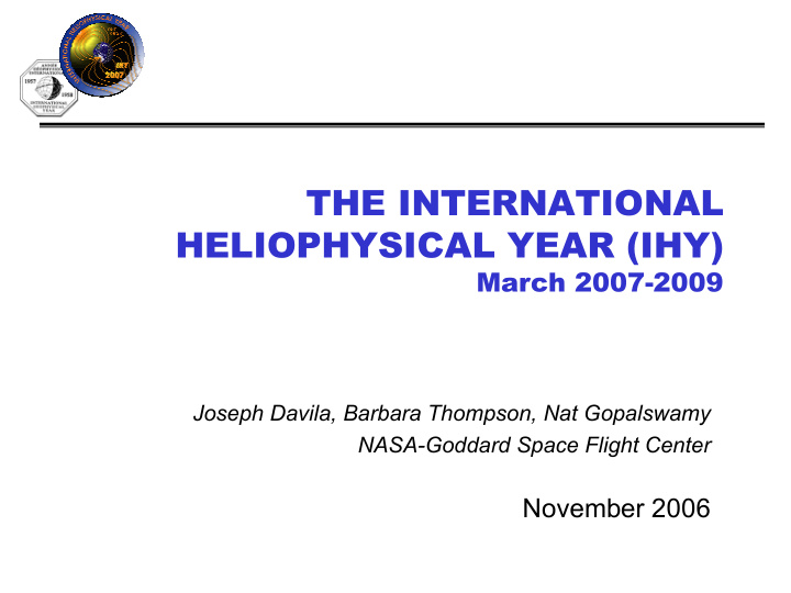 the international heliophysical year ihy