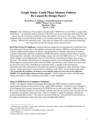 Google Study: Could Those Memory Failures  Be Caused By Design Flaws?  By Barbara P. Aichinger,