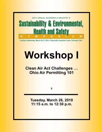 Workshop I  Clean Air Act Challenges   Ohio Air Permitting 101  s  Tuesday, March 26, 2019 11:15