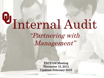 Internal Audit  Partnering with Management  PACFAM  PACFAM Meeting  Meeting  November