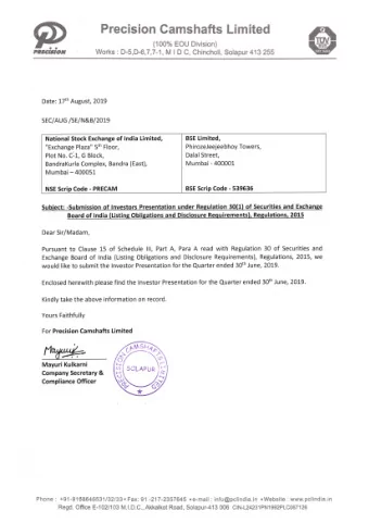 ffi  Precision Camshafts Limited  (100% EOU  Division)  A*rflrfu-OAJ                    Works :