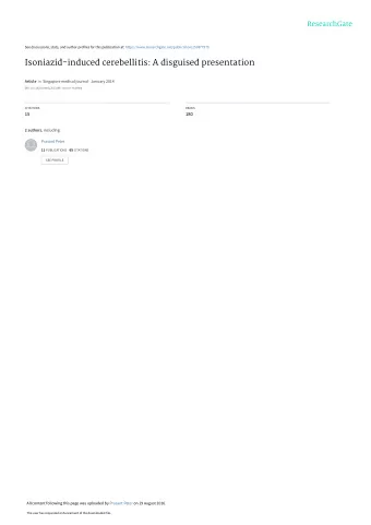 Isoniazid-induced cerebellitis: A disguised presentation Article in Singapore medical journal