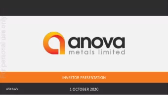 For personal use only  INVESTOR PRESENTATION  1 OCTOBER 2020  ASX:AWV  IMPORTANT NOTICES  Click to