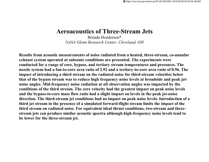 aeroacoustics of three stream jets