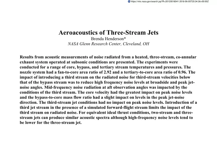 aeroacoustics of three stream jets