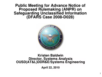 Public Meeting for Advance Notice of  Proposed Rulemaking (ANPR) on  Safeguarding Unclassified