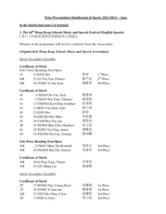 Prize Presentation (Intellectual &amp; Sports 2012-2013)  June  In the Intellectual aspect of
