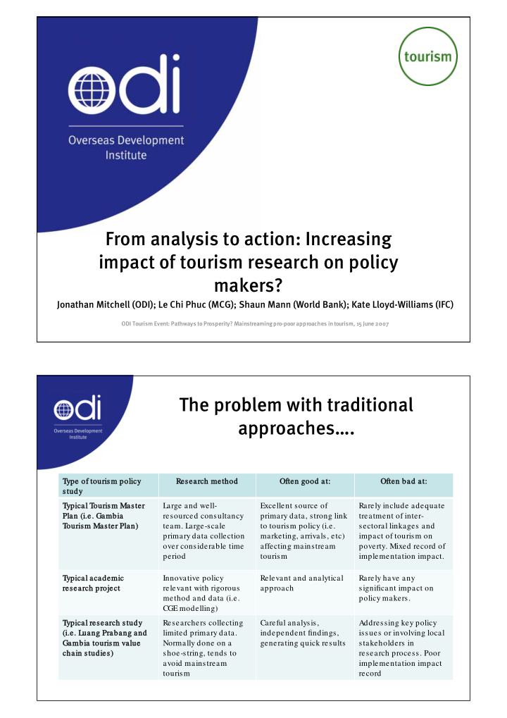 from analysis to action increasing impact of tourism