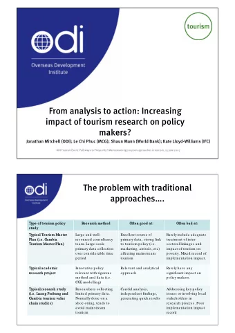 From analysis to action: Increasing  impact of tourism research on policy  makers?  Jonathan
