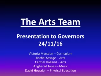 The Arts Team  Presentation to Governors  24/11/16 Victoria Marsden  Curriculum Rachel Savage