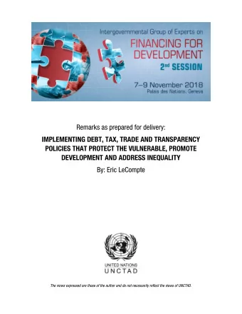 Implementing Debt, Tax, Trade and  Transparency Policies that Protect the  Vulnerable, Promote