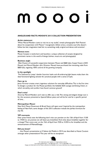 ANGLES AND FACTS: MOOOIS 2015 COLLECTION PRESENTATION  Artist statement  'When Marcel Wanders