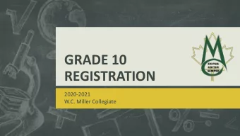 GRADE 10  REGISTRATION  2020-2021  W.C. Miller Collegiate  Agenda  Graduation Requirements