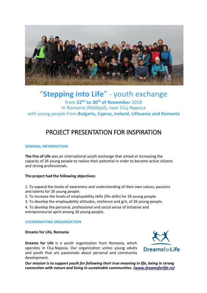 stepping into life youth exchange