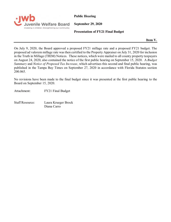 item v on july 9 2020 the board approved a proposed fy21