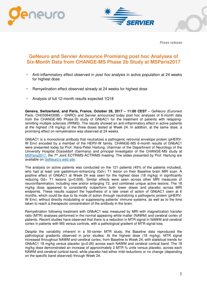 geneuro and servier announce promising post hoc analyses