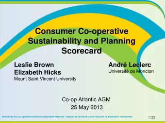 Consumer Co-operative  Sustainability and Planning  Scorecard  Leslie Brown  Andr Leclerc