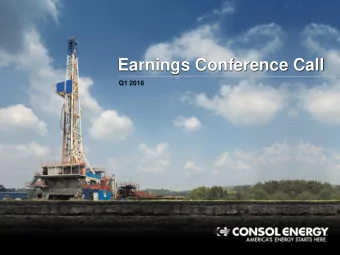 Earnings Conference Call  Q1 2016  Cautionary Language  This presentation contains statements,