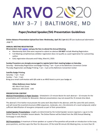 Paper/Invited Speaker/SIG Presentation Guidelines Online Advance Presentation Upload Due Date: