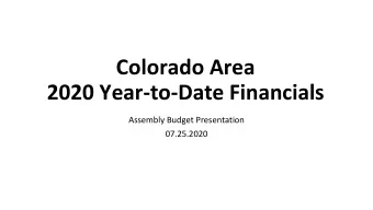 Colorado Area  2020 Year-to-Date Financials  Assembly Budget Presentation  07.25.2020 Budget vs.
