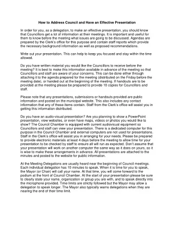 How to Address Council and Have an Effective Presentation  In order for you, as a delegation, to