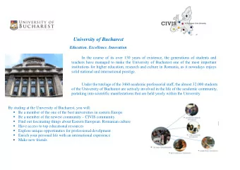 University of Bucharest  Education. Excellence. Innovation  In the course of its over 150 years of