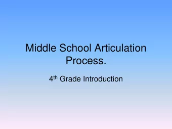 Middle School Articulation  Process. 4 th Grade Introduction  Pre-Phases of the Middle School