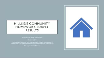 HILLSIDE COMMUNITY  HOMEWORK SURVEY  RESULTS  Presentation at Hillside PTSA Meeting March 11 th ,
