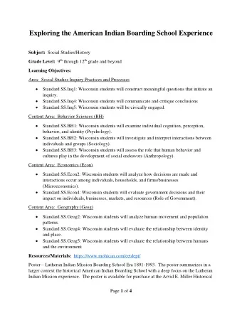 Exploring the American Indian Boarding School Experience Subject: Social Studies/History Grade