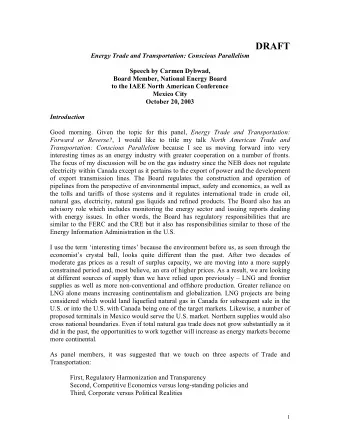 DRAFT  Energy Trade and Transportation: Conscious Parallelism  Speech by Carmen Dybwad,  Board