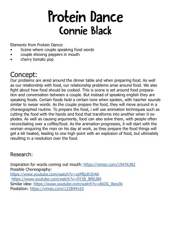 Protein Dance  Connie Black  Elements from Protein Dance:    Scene where couple speaking food