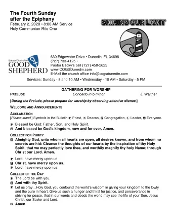 The Fourth Sunday  after the Epiphany February 2, 2020  8 :00 AM Service Holy Communion Rite One