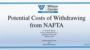 Potential Costs of Withdrawing  from NAFTA  E. Anthony Wayne  Career Ambassador (ret.)  and Raquel