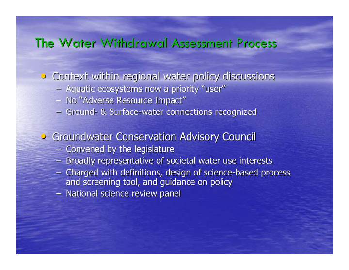 the water withdrawal assessment process the water